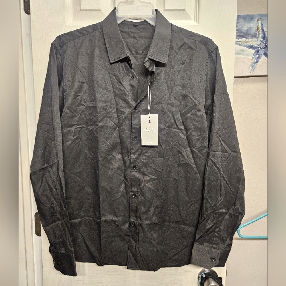 Mens button up dress shirt black large NEW